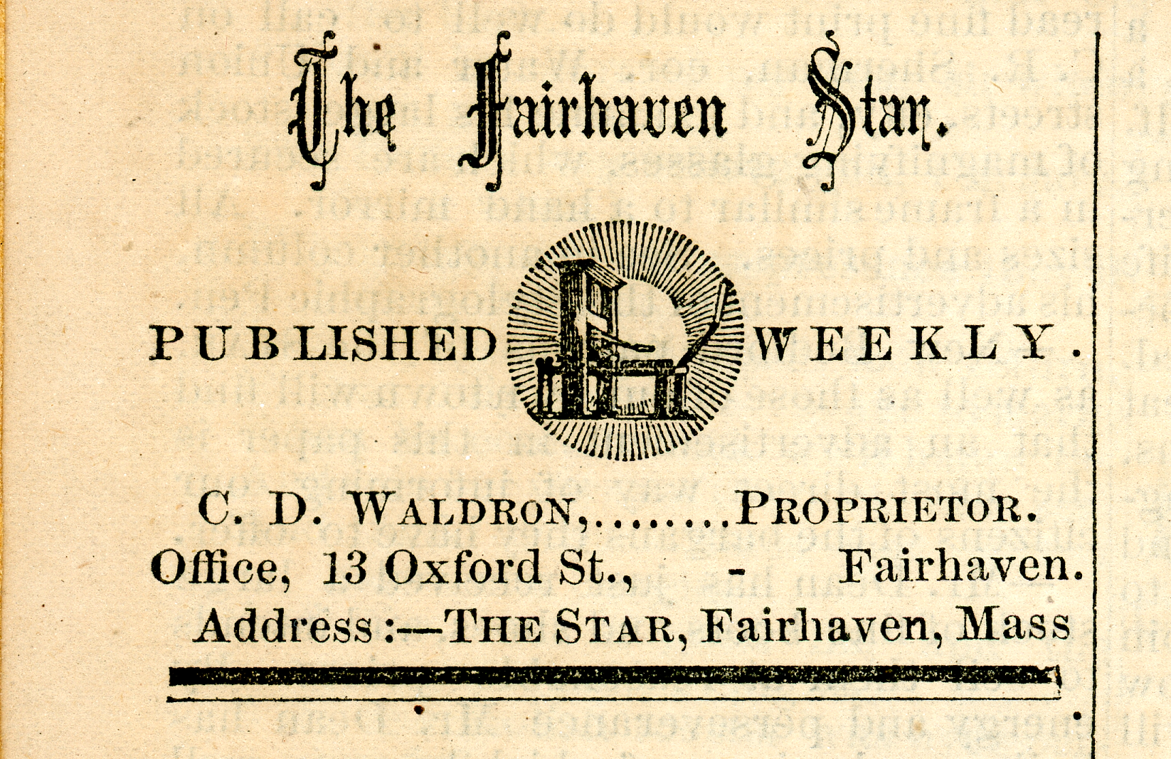 Fairhaven Star Information Block from first issue in 1879.