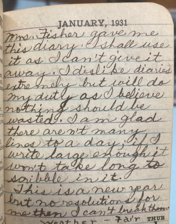 Ethelyn's first diary entry