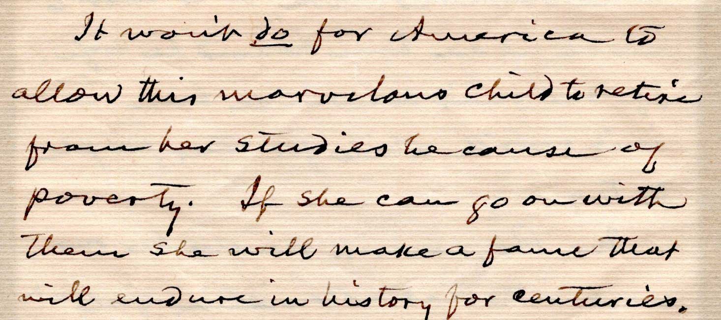 Excerpt of letter from Mark Twain to Emelie Rogers relating to Helen Keller