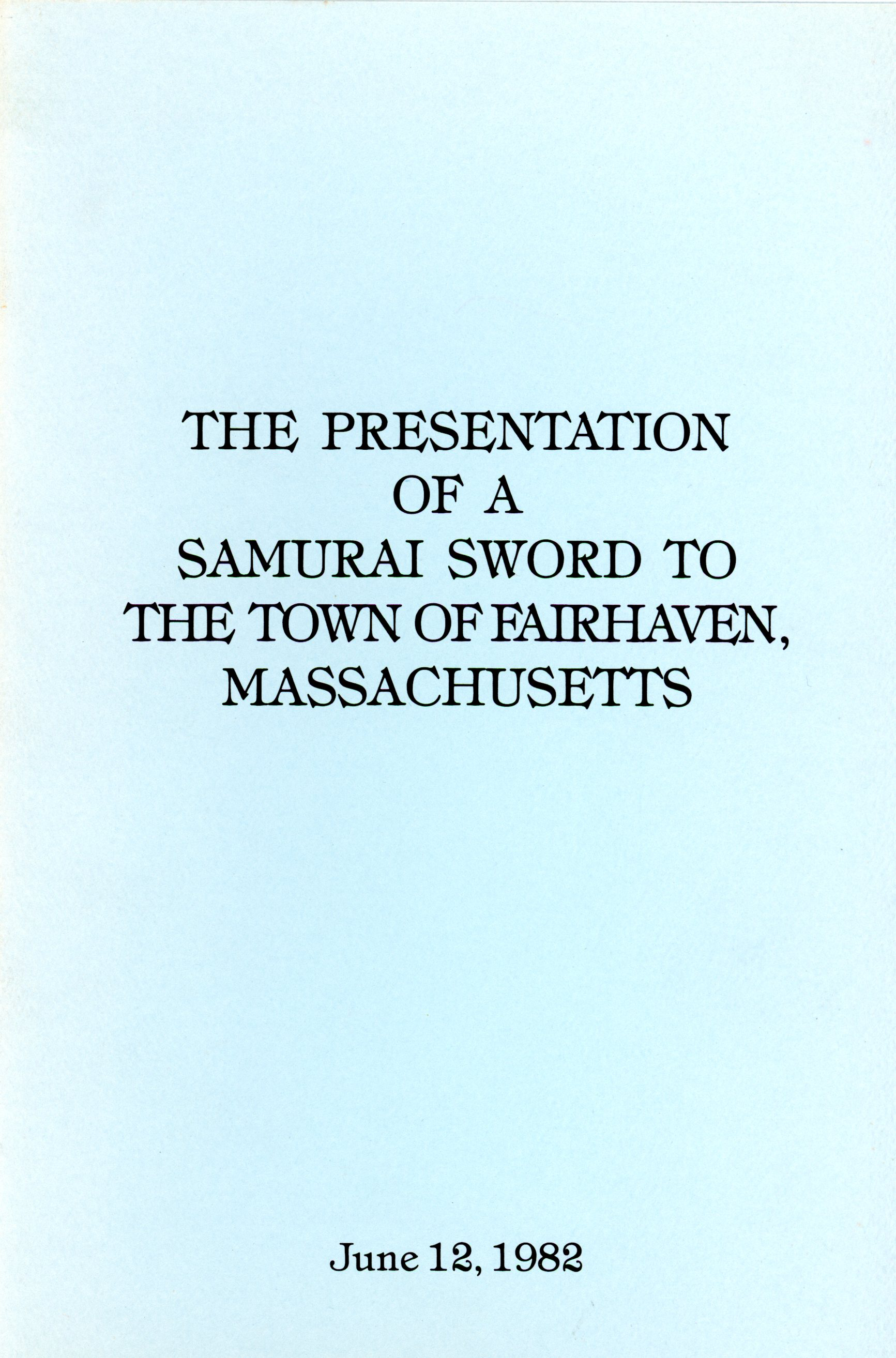 Cover of Booklet, Presentation of a Samuri Sword, 1982