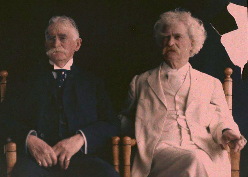 Color glass slide of Henry Huttleston Rogers and Mark Twain