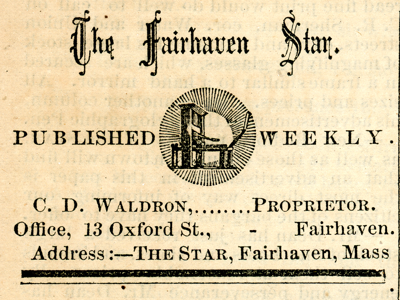 Fairhaven Star Information Block from first issue in 1879.